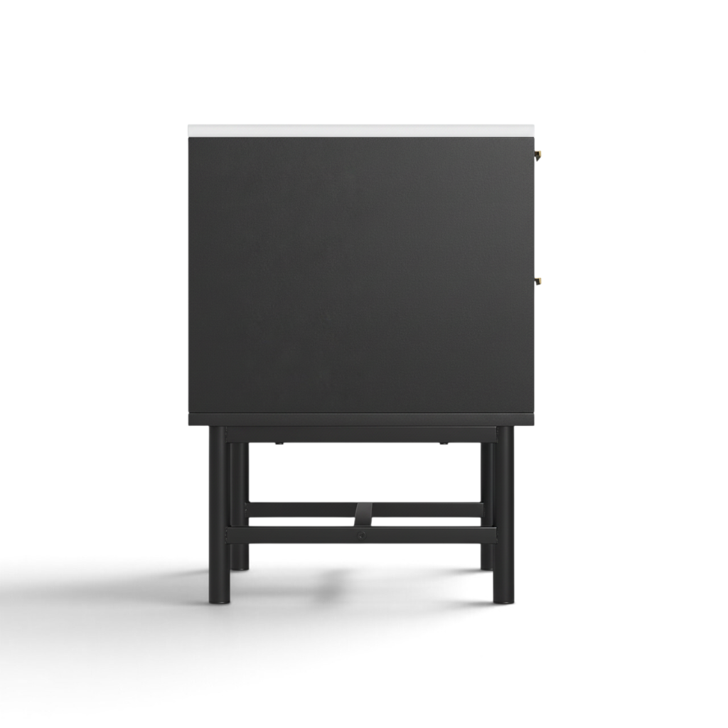 Direct Furniture Depot Celine black 2 drawer bedside table with a clean modern design and sturdy metal frame