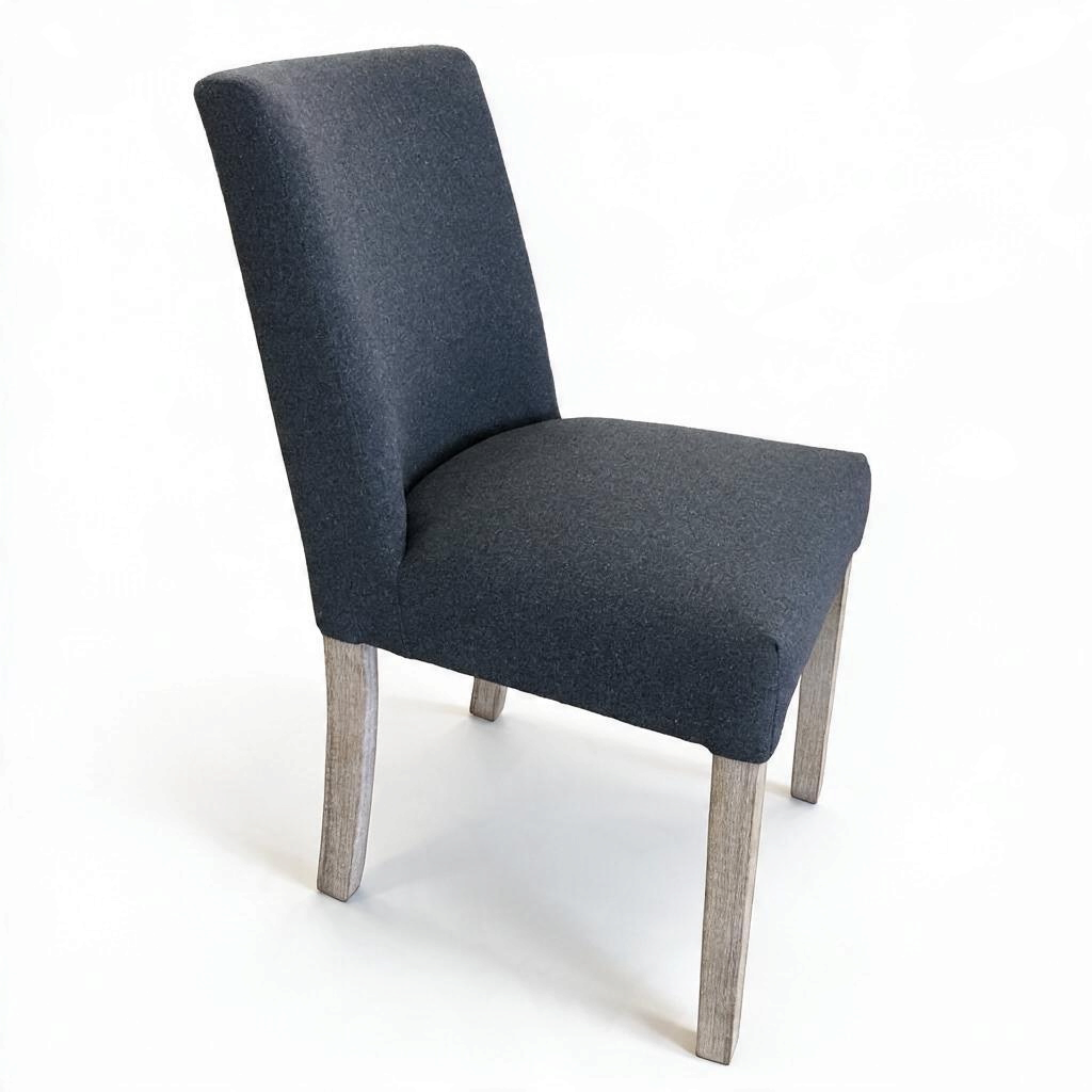 Direct Furniture Depot Watson dining chair featuring dark charcoal fabric upholstery and light wooden legs