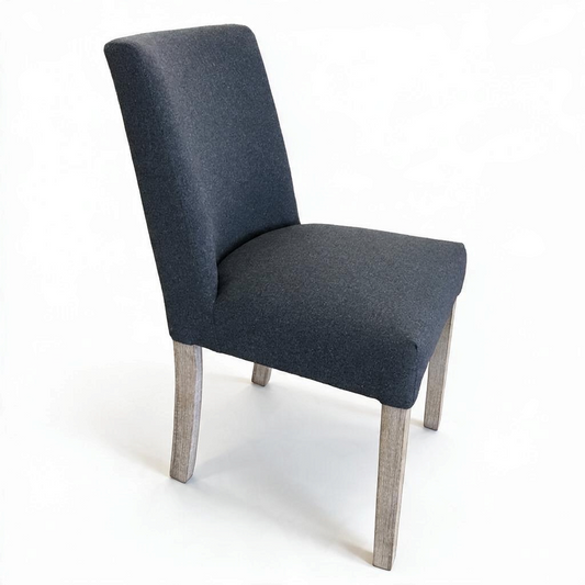 Direct Furniture Depot Watson dining chair featuring dark charcoal fabric upholstery and light wooden legs