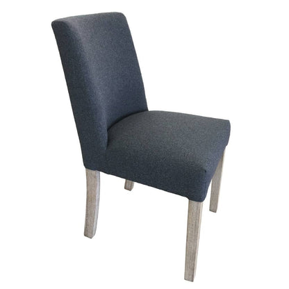 Direct Furniture Depot charcoal upholstered dining chair with a high back and light wooden legs on a white background.