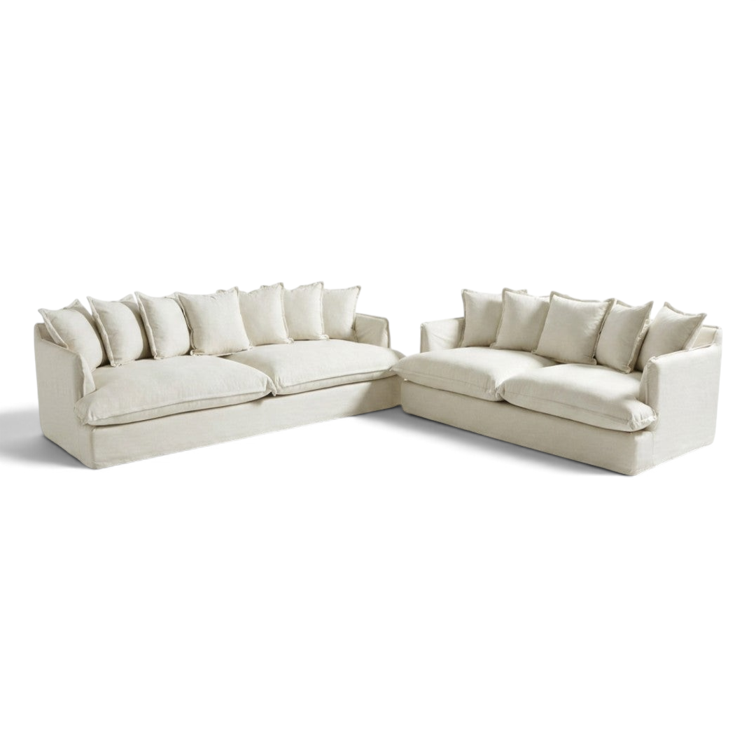Direct Furniture Depot Hampton white linen lounge package with deep-seated 3.5 and 2.5 seater sofas