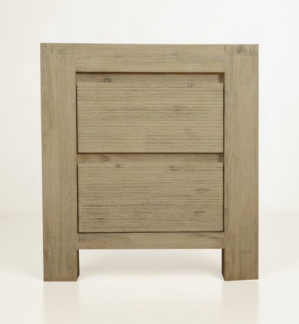 Direct Furniture Depot two-drawer bedside table in light oak wood with a textured grain finish.