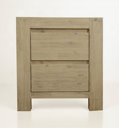 Direct Furniture Depot two-drawer bedside table in light oak wood with a textured grain finish.