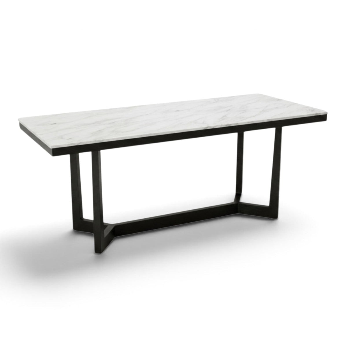 Direct Furniture Depot Luca marble dining table with white stone top and black architectural metal frame