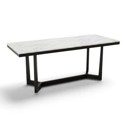 Direct Furniture Depot Luca marble dining table with white stone top and black architectural metal frame