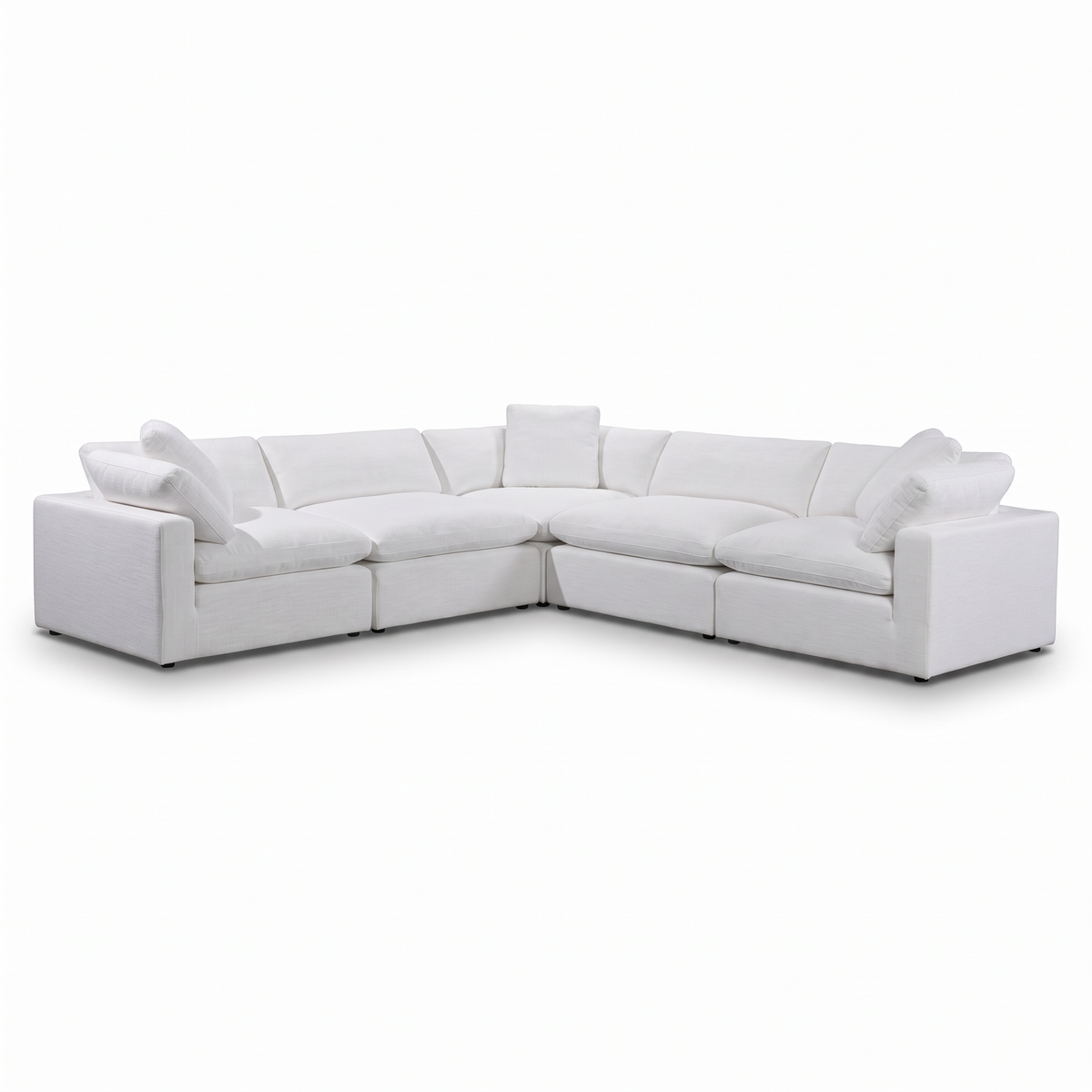 Direct Furniture Depot Nami white linen modular corner lounge with plush cushions and a relaxed, modern design.