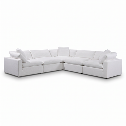 Direct Furniture Depot Nami white linen modular corner lounge with plush cushions and a relaxed, modern design.