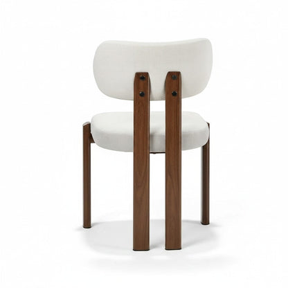Direct Furniture Depot Nori dining chair with cream linen upholstery and dark wood frame, back view.