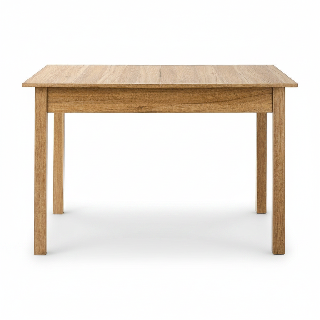 Direct Furniture Depot Oren extension dining table in a light woodgrain melamine finish on a white background.