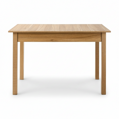 Direct Furniture Depot Oren extension dining table in a light woodgrain melamine finish on a white background.