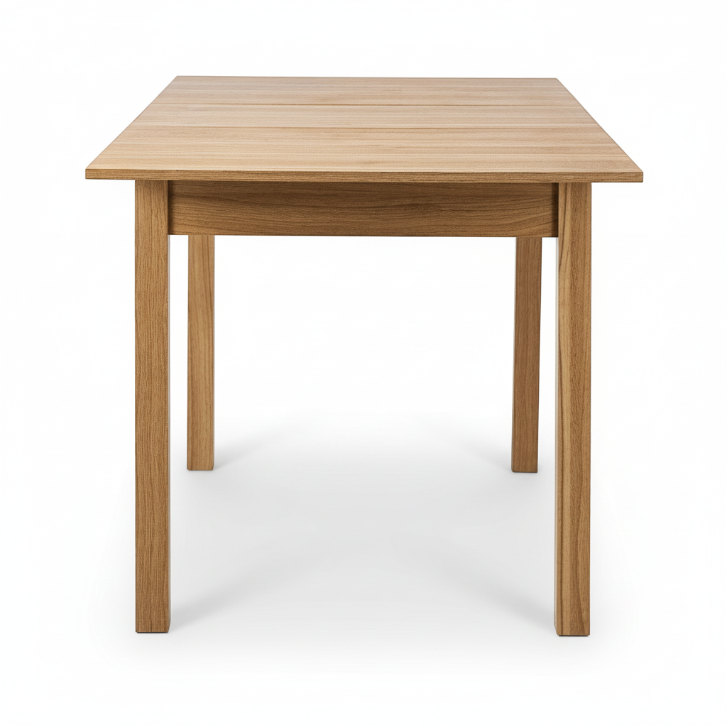 Direct Furniture Depot Oren extension dining table in a light woodgrain melamine finish, shown from the front.