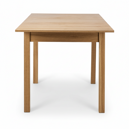 Direct Furniture Depot Oren extension dining table in a light woodgrain melamine finish, shown from the front.