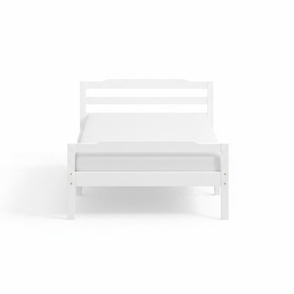 Direct Furniture Depot Savana white solid wood bed frame with a slatted headboard and under-bed clearance