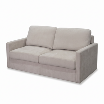 Direct Furniture Depot Shelly 2 seater sofa bed in light beige fabric with a clean, modern design.
