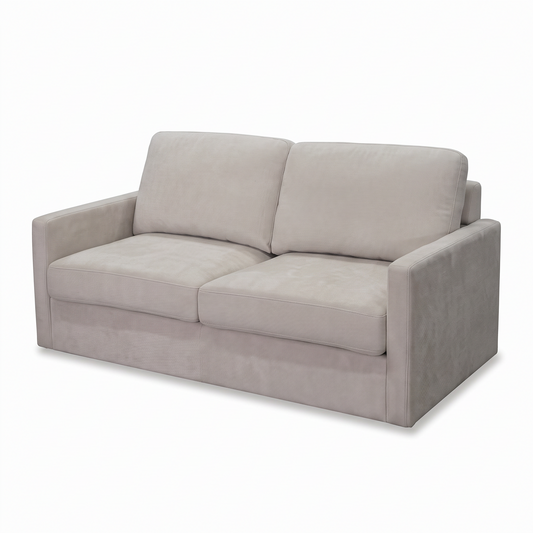 Direct Furniture Depot Shelly 2 seater sofa bed in light beige fabric with a clean, modern design.