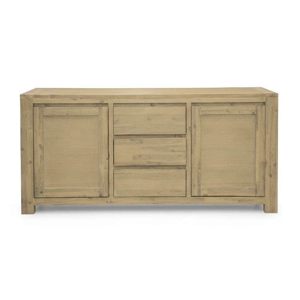 Direct Furniture Depot Watson buffet with two doors and three central drawers in a warm timber finish.