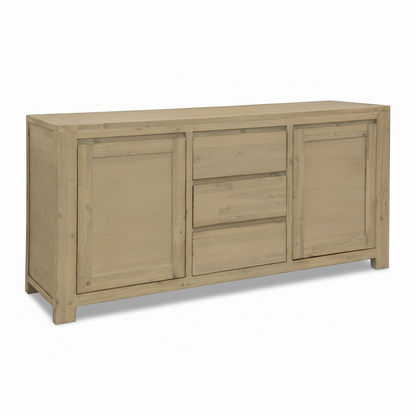 Direct Furniture Depot Watson buffet with two doors and three drawers in a warm timber finish for dining storage.