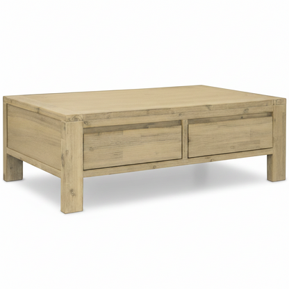 Direct Furniture Depot Watson coffee table in natural timber with two storage drawers and a clean, minimalist design.