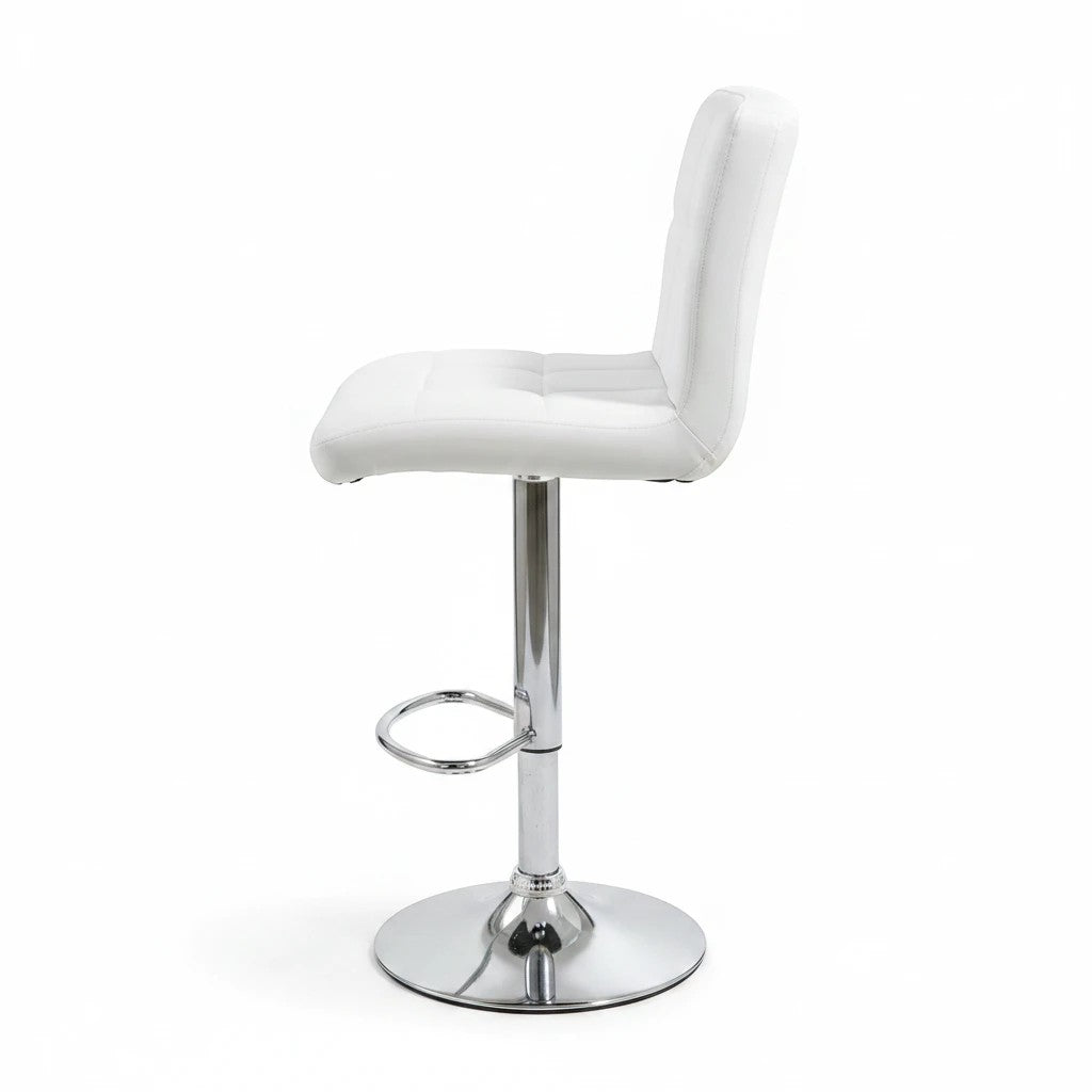 Direct Furniture Depot modern white faux leather adjustable bar stool with tufted seat and chrome pedestal base