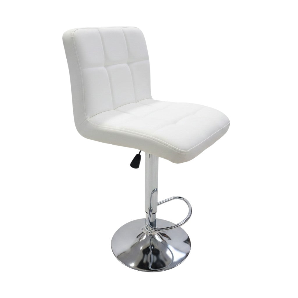Direct Furniture Depot modern white faux leather adjustable bar stool with tufted seat and chrome pedestal base