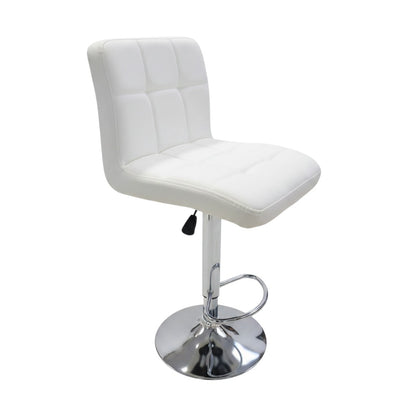 Direct Furniture Depot modern white faux leather adjustable bar stool with tufted seat and chrome pedestal base