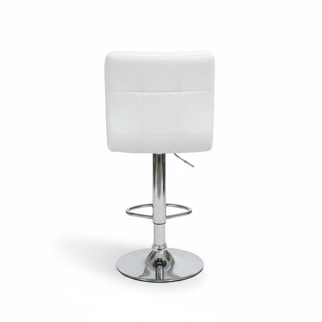 Direct Furniture Depot modern white faux leather adjustable bar stool with tufted seat and chrome pedestal base