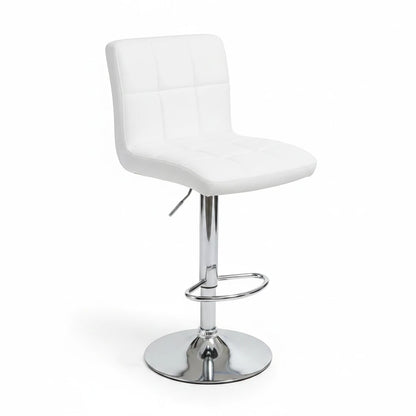 Direct Furniture Depot modern white faux leather adjustable bar stool with tufted seat and chrome pedestal base