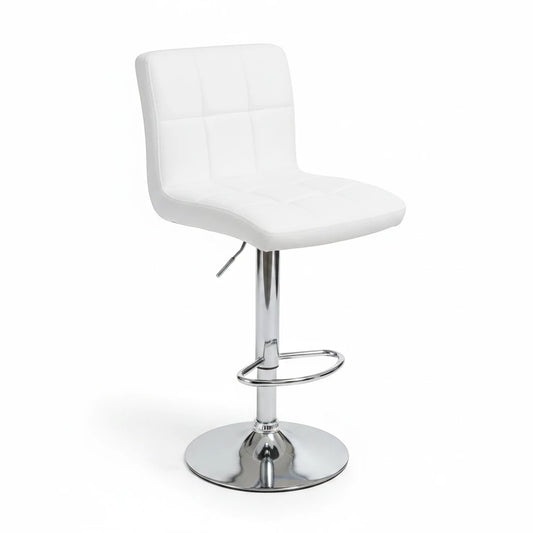 Direct Furniture Depot modern white faux leather adjustable bar stool with tufted seat and chrome pedestal base