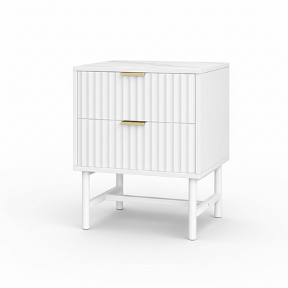 Direct Furniture Depot Celine white 2-drawer bedside table with fluted drawer fronts and gold handles