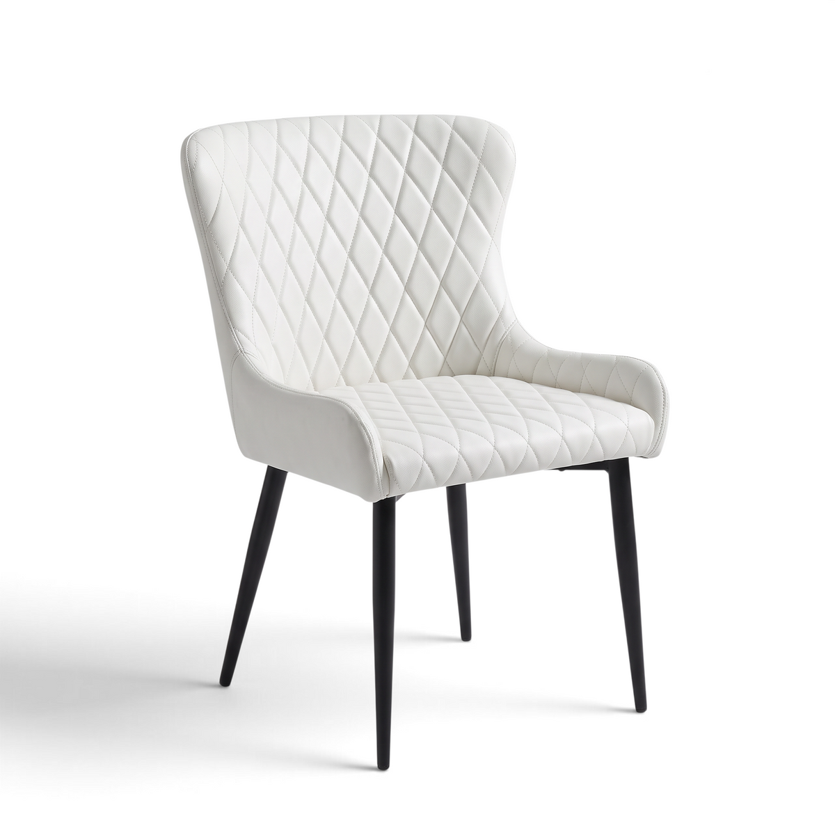 Direct Furniture Depot white Miami dining chair with diamond-pattern stitching and slim black metal legs