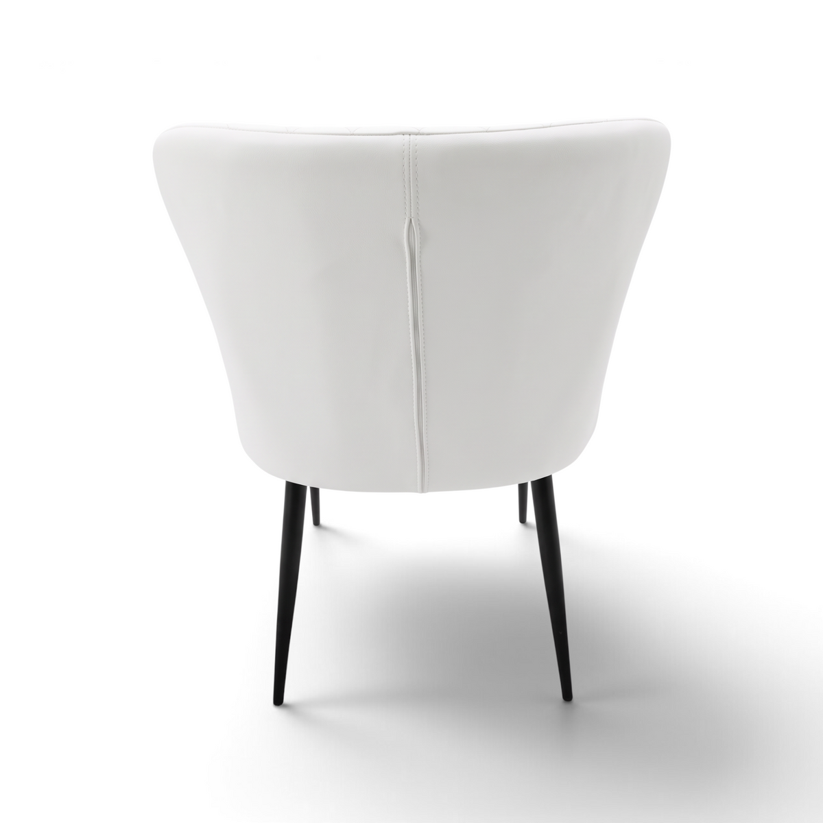 Direct Furniture Depot white Miami dining chair with curved backrest and slim black metal legs, back view