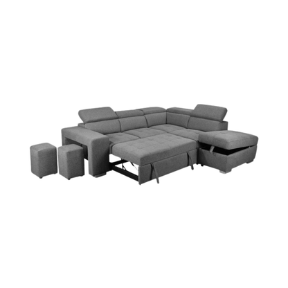 Luna L Shape Sofa Bed with 1 Storage Ottoman & 2 Side Ottomans
