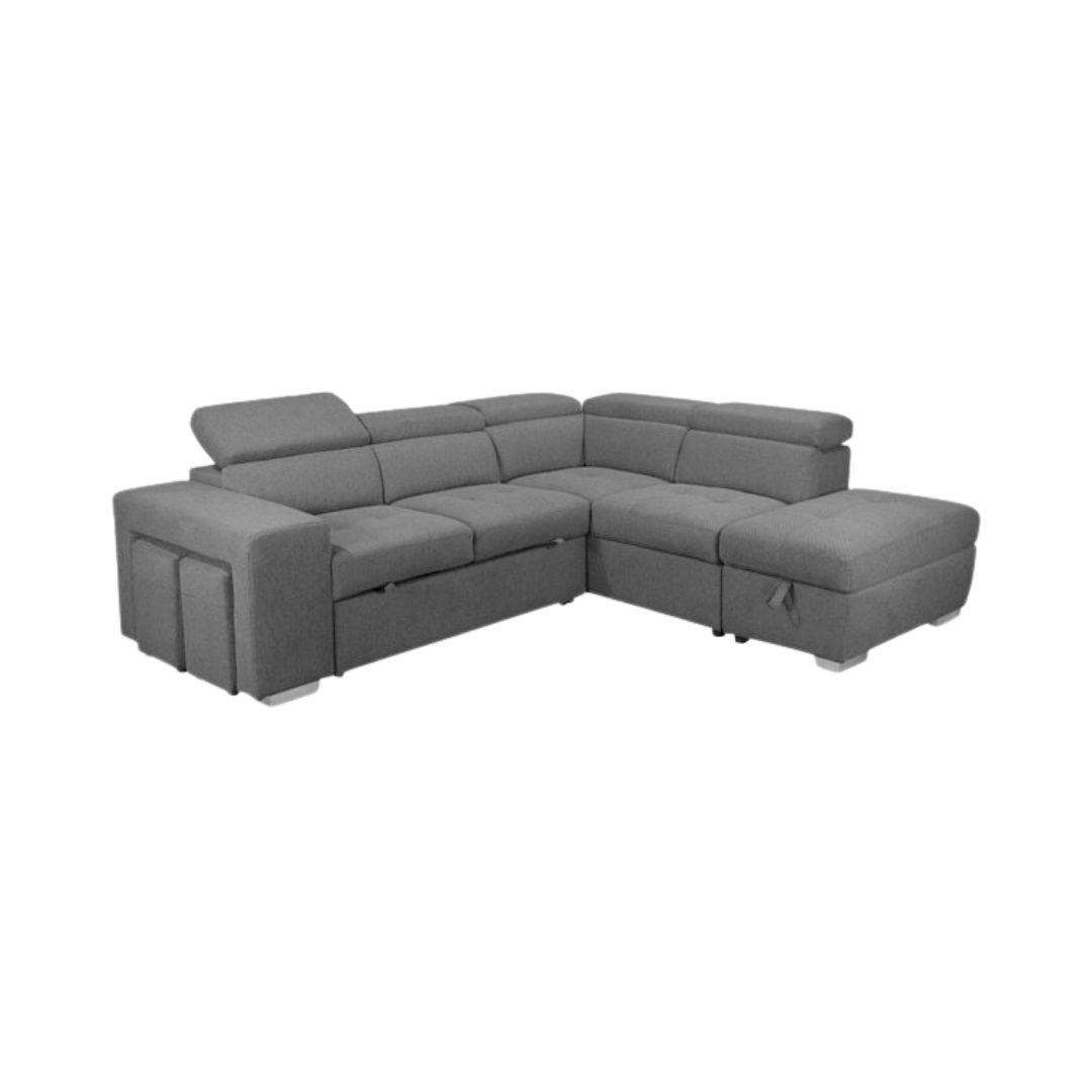 Luna L Shape Sofa Bed with 1 Storage Ottoman & 2 Side Ottomans