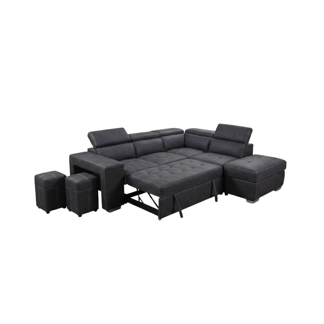 Luna L Shape Sofa Bed with 1 Storage Ottoman & 2 Side Ottomans