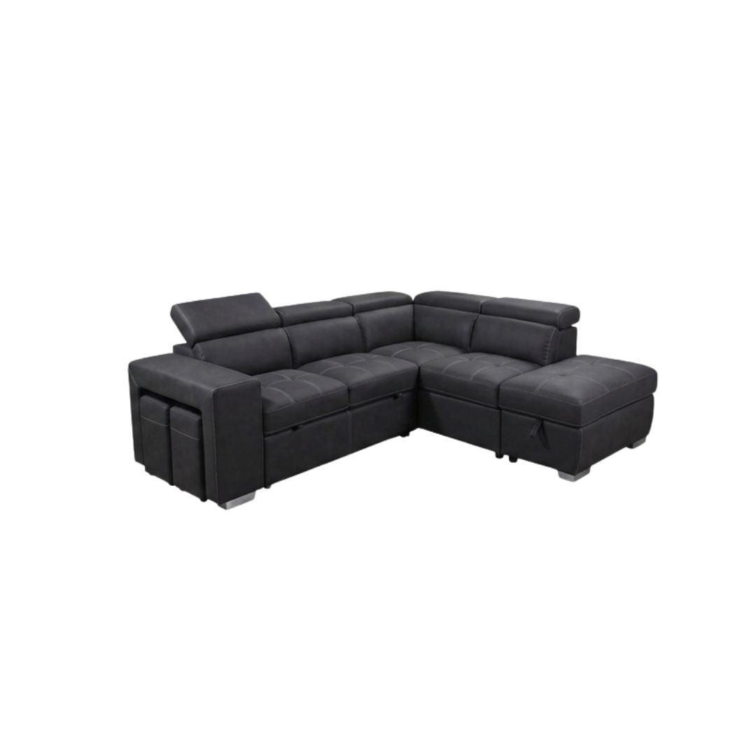 Luna L Shape Sofa Bed with 1 Storage Ottoman & 2 Side Ottomans