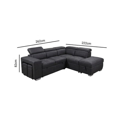 Luna L Shape Sofa Bed with 1 Storage Ottoman & 2 Side Ottomans