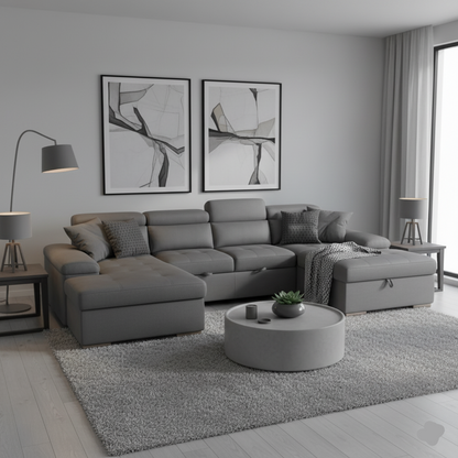 Ravello Rhino Fabric 5 Seater Sofa Bed with Storage Chaise & Storage Ottoman